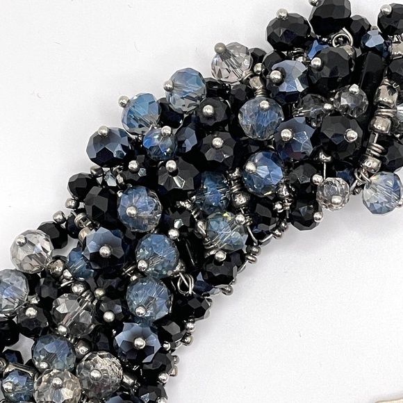 Eye Candy New Glass & Acrylic Black Blue Clear Beaded Collar Necklace - Picture 10 of 15